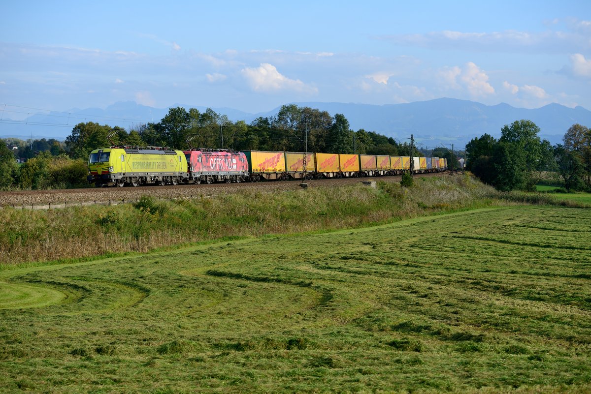 Am 26. September 2017 brachte ein Tandem bestehend aus 193 553 und 555 den DGS 43108 von Verona Q. E. nach Hannover Linden Hafen. Bei Rann im bayerischen Voralpenland konnte ich die Leistung aufnehmen.
 
