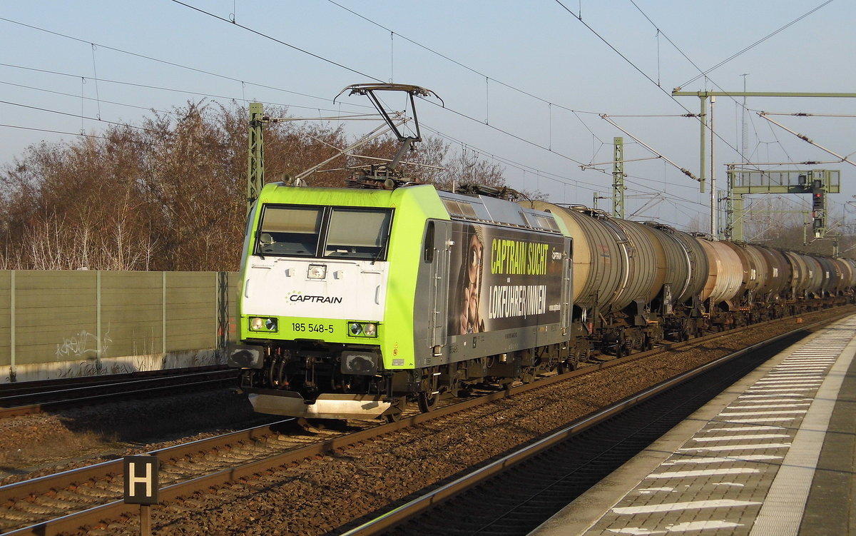 Am 26.02.2019 kam die 185 548-5 von CAPTRAIN-ITL aus Richtung Hamburg nach Wittenberge und fuhr weiter in Richtung Berlin.