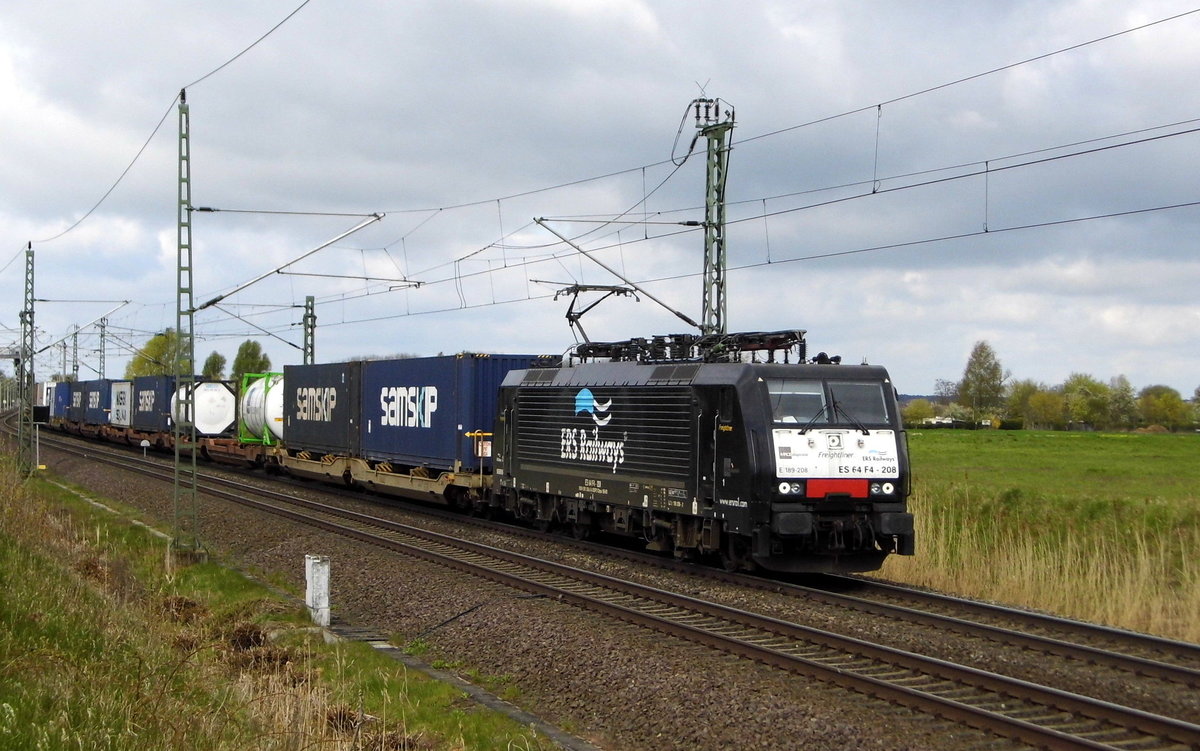 Am 26.04.2016 kam die 189 208 von der ERS Railways ( MRCE dispolok ) aus Richtung Hannover und fuhr weiter in Richtung Stendal .