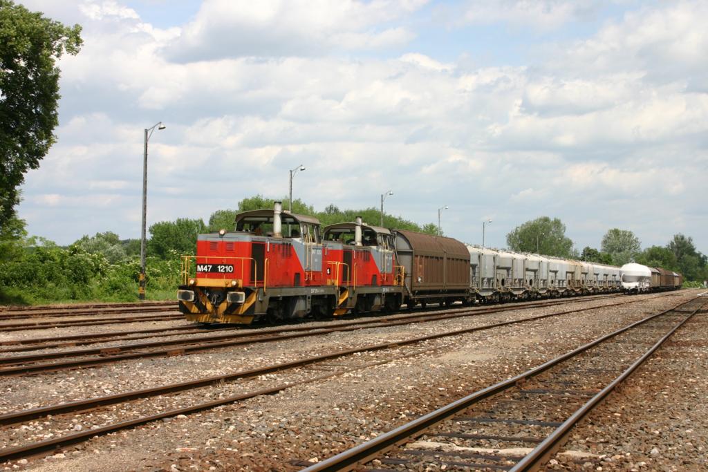 Am 26.5.2006 zieht M 471210 zusammen mit einer Schwestermaschine einen schweren
Güterzug aus dem ungarischen Grenzbahnhof Villany. Die Fahrt geht in Richtung Pecs also ins ungarische Inland.
