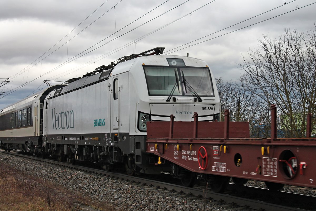 Am 27.01.2019 befand sie die Siemens-Testlok 193 829 in einem Überführungszug von Railsdventure, welcher von 111 215-0 bespannte war, als sie bei Buggingen in Richtung Schweizer Grenze gezogen wurde.