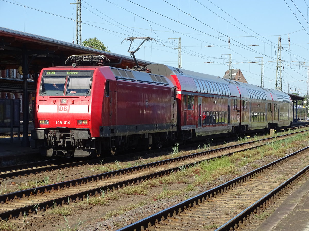 Am 27.05.2017 kam 146 014 mit dem RE aus Richtung Magdeburg nach Stendal und fuhr weiter in Richtung Uelzen.