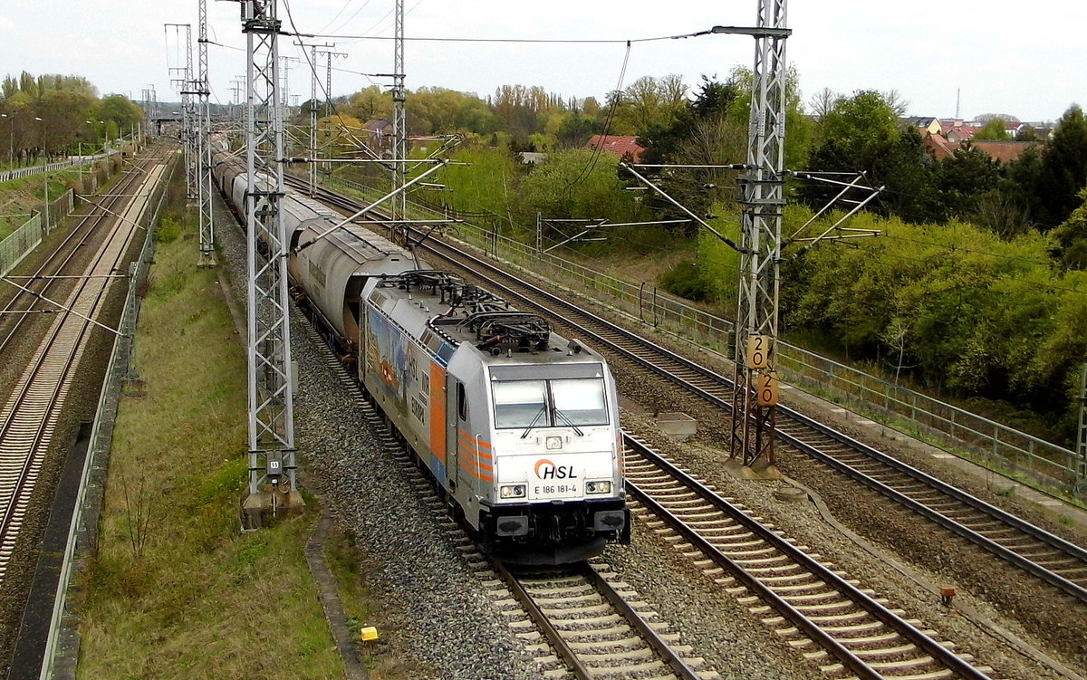 Am 28.04.2017 kam die E 186 181-4 von der HSL Logistik GmbH, (Railpool ) aus Richtung Stendal und fuhr weiter in Richtung Wittenberge . 