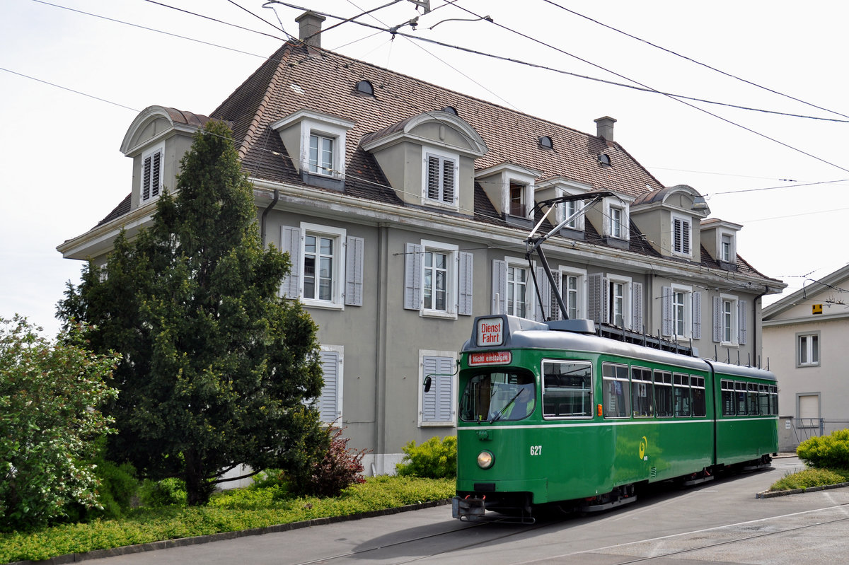 Am 30.04.2016 wird der Be 4/6 627 vom Depot Wiesenplatz ins Depot Dreispitz gefahren. Im Depot Dreispitz soll das neue Trammuseum entstehen, wo die Beiden Düwag 627 und 628 zur Oldtimer Flotte zählen werden. Einer der beiden soll zu einem Partytram umgebaut werden.