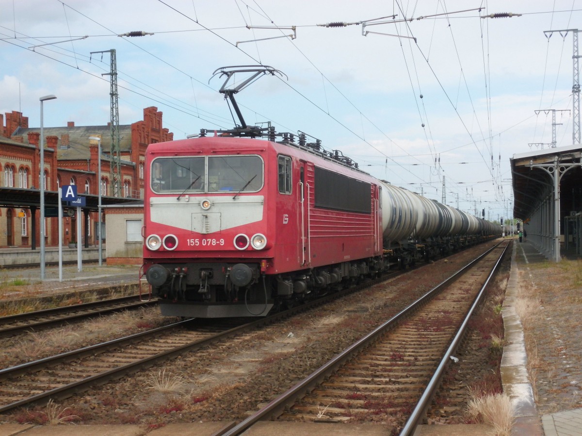 Am 30.05.2015 kam (LEG)155 078 mit ihrem Kesselzug aus Richtung Magdeburg nach Stendal und fuhr weiter in Richtung Salzwedel.