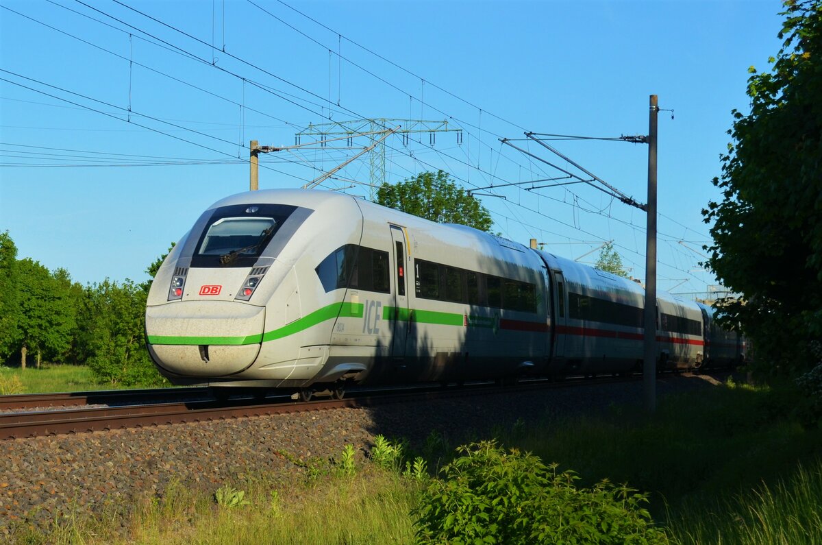 Am 31.05.21 durchquerte aus Richtung Hamburg ein ICE 4 (Tz 9034) Vietznitz und fuhr weiter in Richtung Berlin.