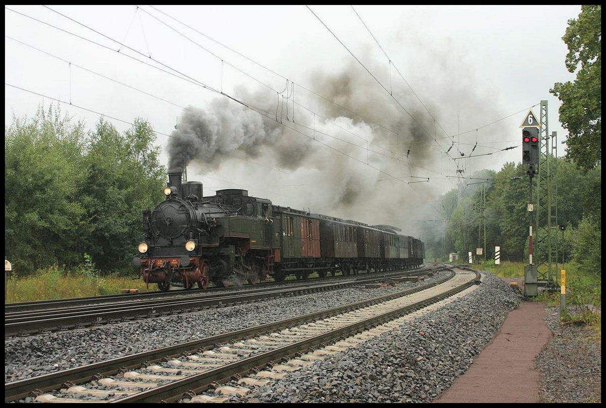 Am 3.9.2006 kam die historische T 11 der Museums Eisenbahn Minden mit ihrem Preußenzug über die Rollbahn. Hier erreicht der Zug gerade auf dem Weg nach Osnabrück den Bahnhof Hasbergen.