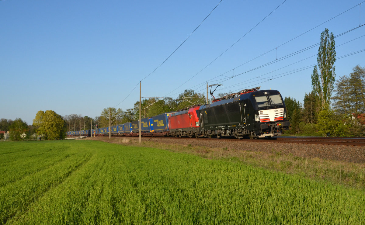 Am Abend des 22.04.19 führten 193 705 und 193 314 einen KLV-Zug der Spedition LKW-Walther durch Burgkemnitz Richtung Bitterfeld.