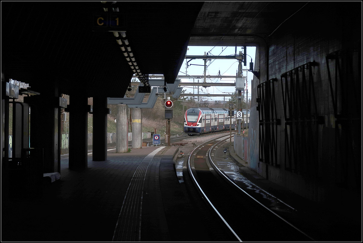 Am Ende des langen Züirchbergtunnels -

Ausblick vom unterirdischen S-Bahnhof Stettbach auf die Strecke im Freien.

13.03.2019 (M)