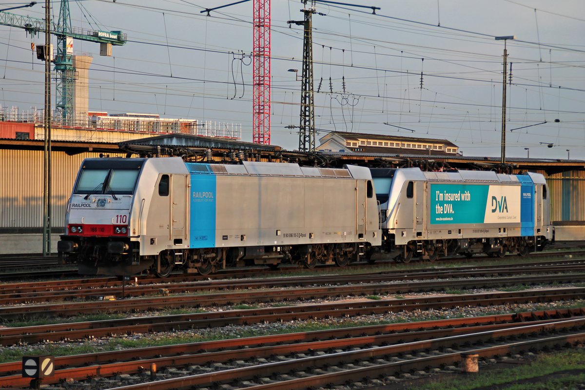 Am Morgen des 01.08.2017 stand Rpool/BLSC 186 110 zusammen mit Rpool/BLSC 187 008-8  DVA - I´m insured with the DVA.  im nördlichen Vorfeld vom Badischen Bahnhof von Basel und warteten dort auf ihren nächsten Einsatz.