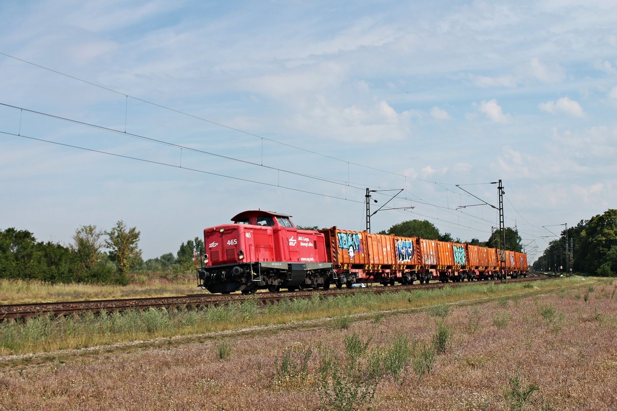 Am Morgen des 03.06.2020 fuhr die AVG 465 (213 340-3) mit einem kurzen Müllzug zwischen Neulußheim udn Waghäusel über die Rheintalbahn in Richtung Graben-Neudorf.