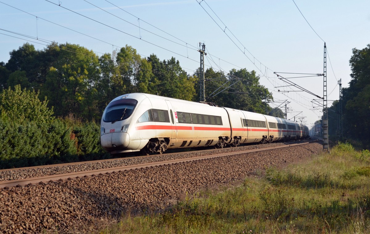 Am Morgen des 17.09.14 durcheilt ein ICE-T der BR 411 Burgkemnitz in Richtung Leipzig.
