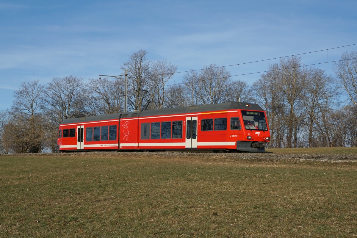 Am Morgen des 23.02.2017 erreicht der ABe 2/6 634 der CJ Les Reussilles.