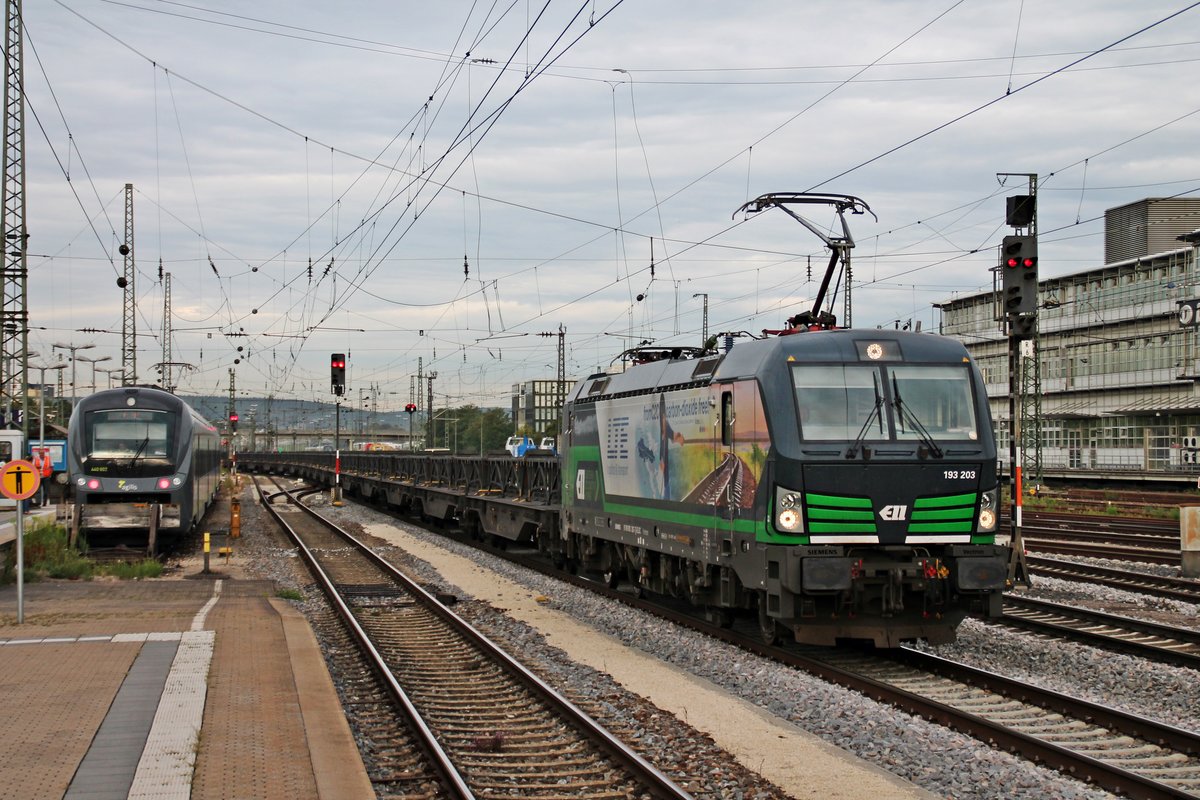 Am Morgen des 28.08.2015 fuhr ELL/LTE 193 203  LTE fromC2C carbon-dioxide free!
  mit einem Kupferanoden-Zug aus Belgien über Gleis 7 durch den Hauptbahnhof von Regensburg gen Passau.