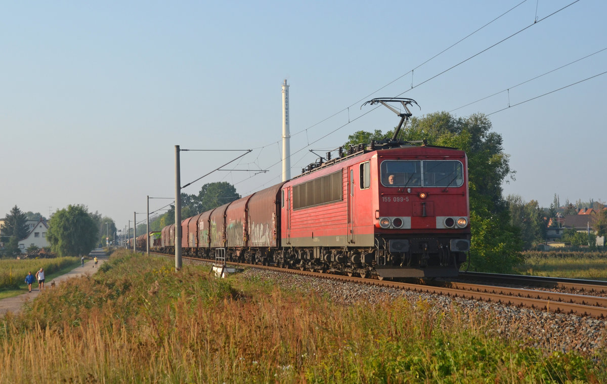 Am Morgen des 31.08.19 führte 155 099 einen gemischten Güterzug durch Jeßnitz Richtung Dessau.