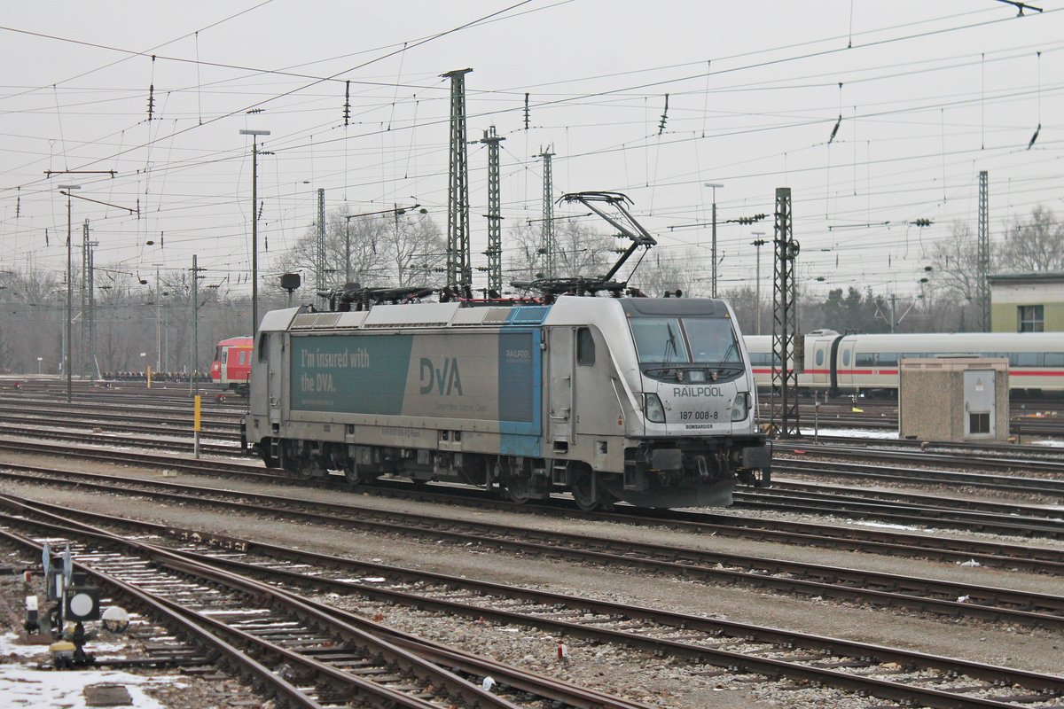 Am Nachmittag des 25.01.2017 stand Rpool/BLSC 187 008-8  DVA - I´m insured with the DVA.  abgestellt im Badischen Bahnhof von Basel und wartete auf ihren nächsten Einsatz.