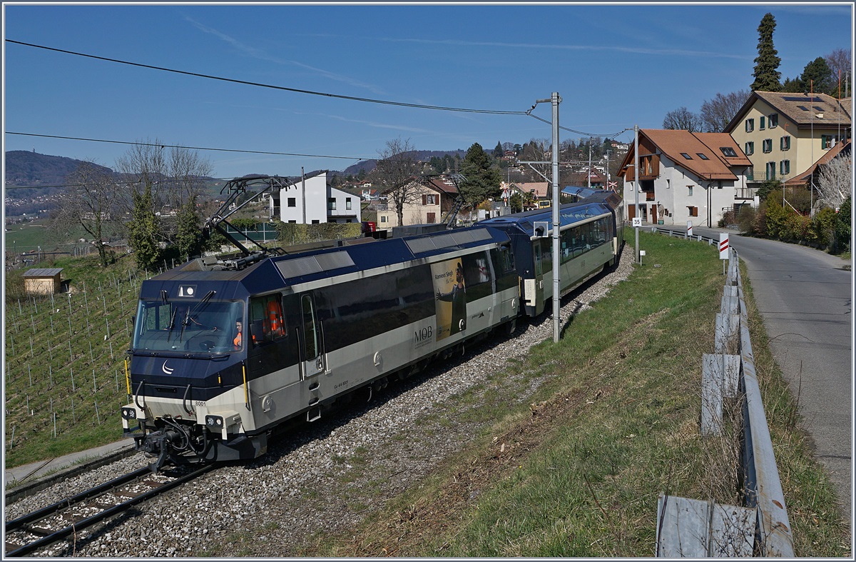 Am nächsten Tag versuchte ich mein Glück von der gegenüberliegenden Seite: Die Ge 4/4 8001 mit dem MOB Panoramic Express PE 2115 von Zweisimmen nach Montreux bei Planchamp.

16. März 2020