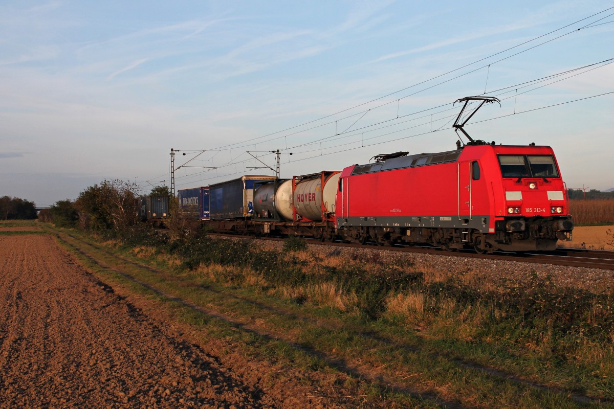 Am späten Nachmittag des 31.10.2014 fuhr 185 313-4 mit einem Containerzug südlih von Müllheim (Baden) in Richtung Katzenbergtunnel/Basel.