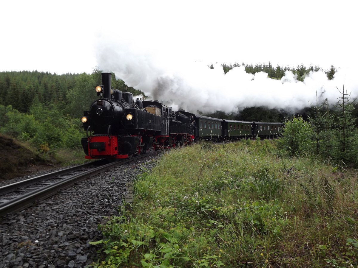 Am Vormittag des 14.07.2012 dampft unser Sonderzug, bespannt mit Lok 105 und 99 5901 an der Brandstelle an uns vorbei. Leider war das Wetter sehr abwechslungsreich wie man sieht.