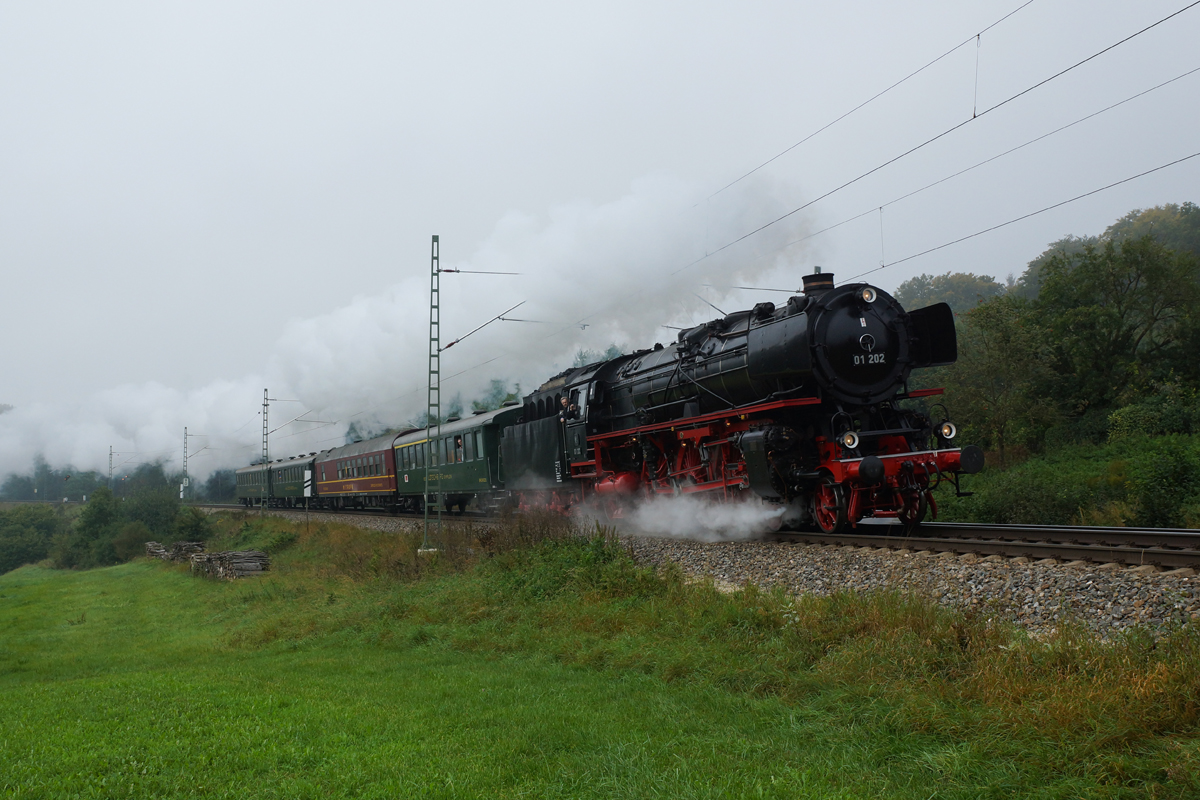 Am zweiten Tag der Reise ans 01er-Treffen in Neuenmarkt-Wirsberg konnte ich die Pacific 01 202 bei Gunzenheim ablichten (19.09.2014).