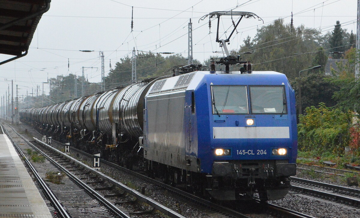 AMEH Trans - ArcelorMittal Eisenhüttenstadt Transport GmbH, Eisenhüttenstadt [D] mit  145-CL 204  [NVR-Nummer: 91 80 6145 100-4 D-ATLU] und Kesselwagenzug am 29.09.21 Berlin Hirschgarten.