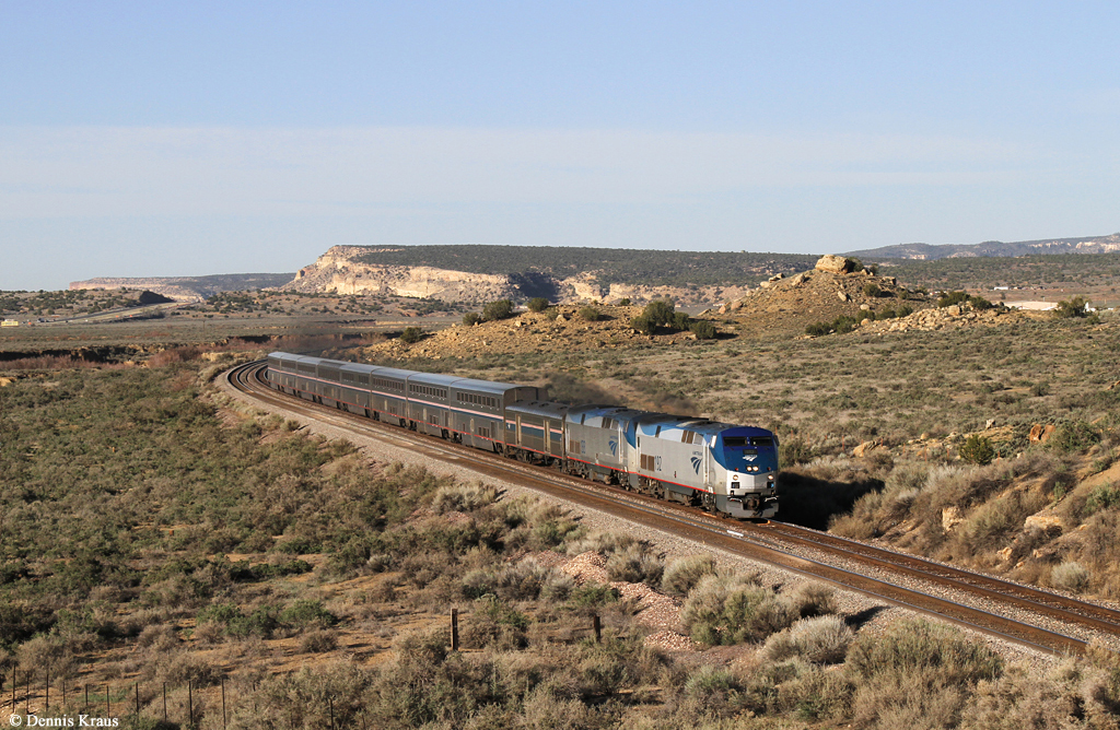 Amtrak 192 (GE P42DC) und 133 mit Zug 4 (Southwest Chief) am 01.04.2015 bei Manuelito, New Mexico.