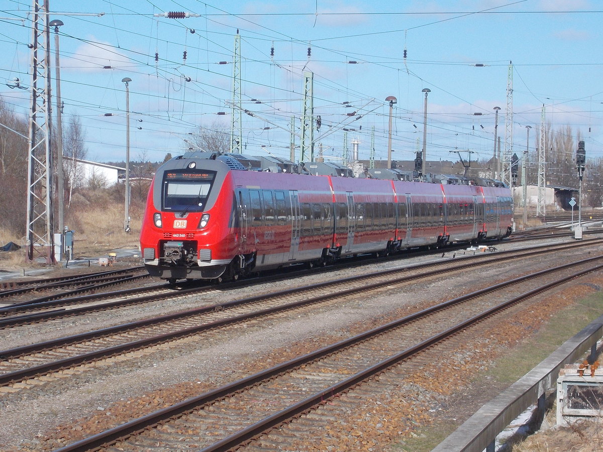 An der Westausfahrt vom Bahnhof Bergen/Rügen fotografierte ich,am 18.März 2018 den 442 340.