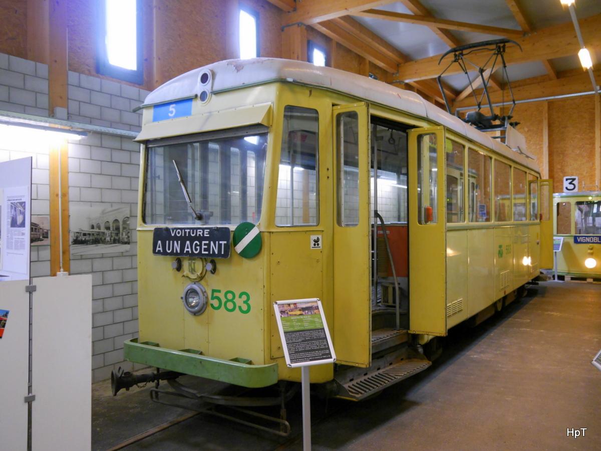 ANAT / TransN - Triebwagen Be 4/4 583 im Trammuseum der ANAT in Areuse am 22.05.2016 