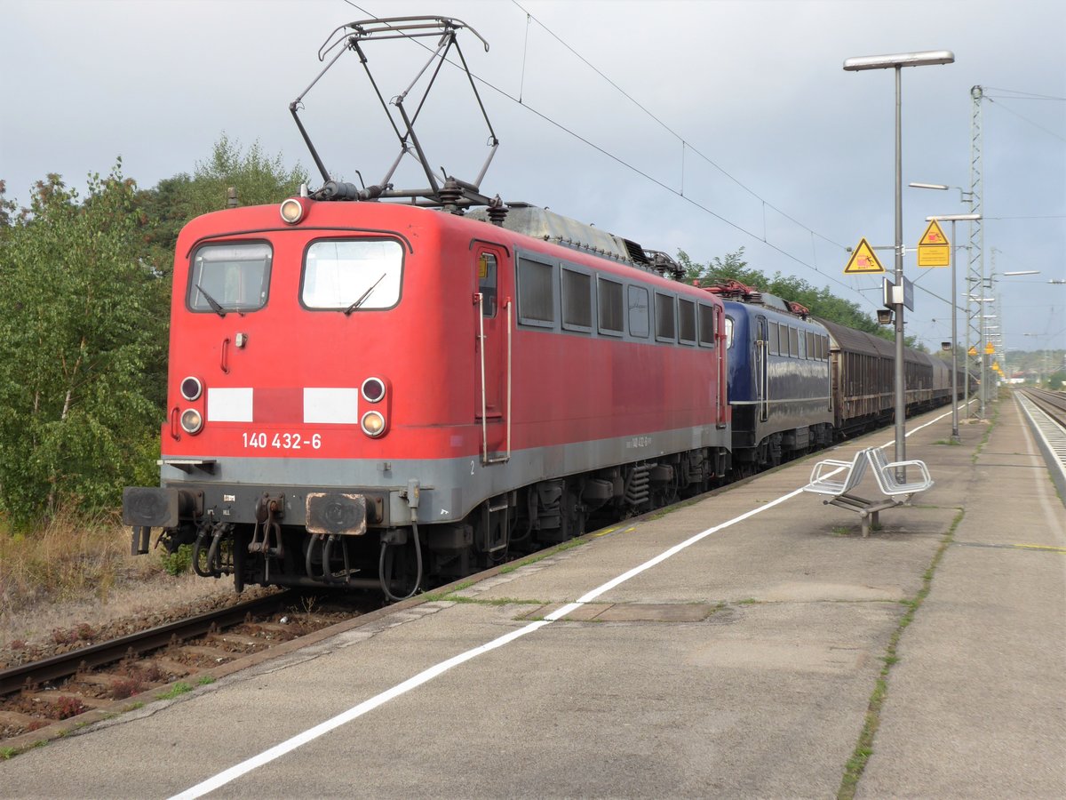 Ankunft Henkelzug in Gunzenhausen am 03.09.2018 mit Bayern Bahn 140 432-6 dahinter mitgelaufen 110 262-3 (139 262-0).