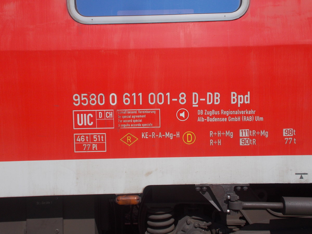 Anschrift vom 611 001 der in Mukran steht.Aufgenommen am 25.August 2019.