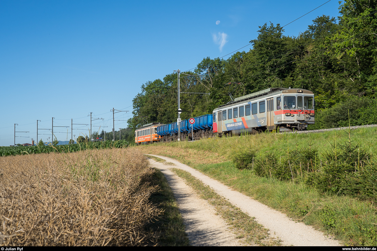 ASm-BTI Be 4/4 302 und 304 mit Kieszug am 9. Juli 2020 bei Lüscherz.