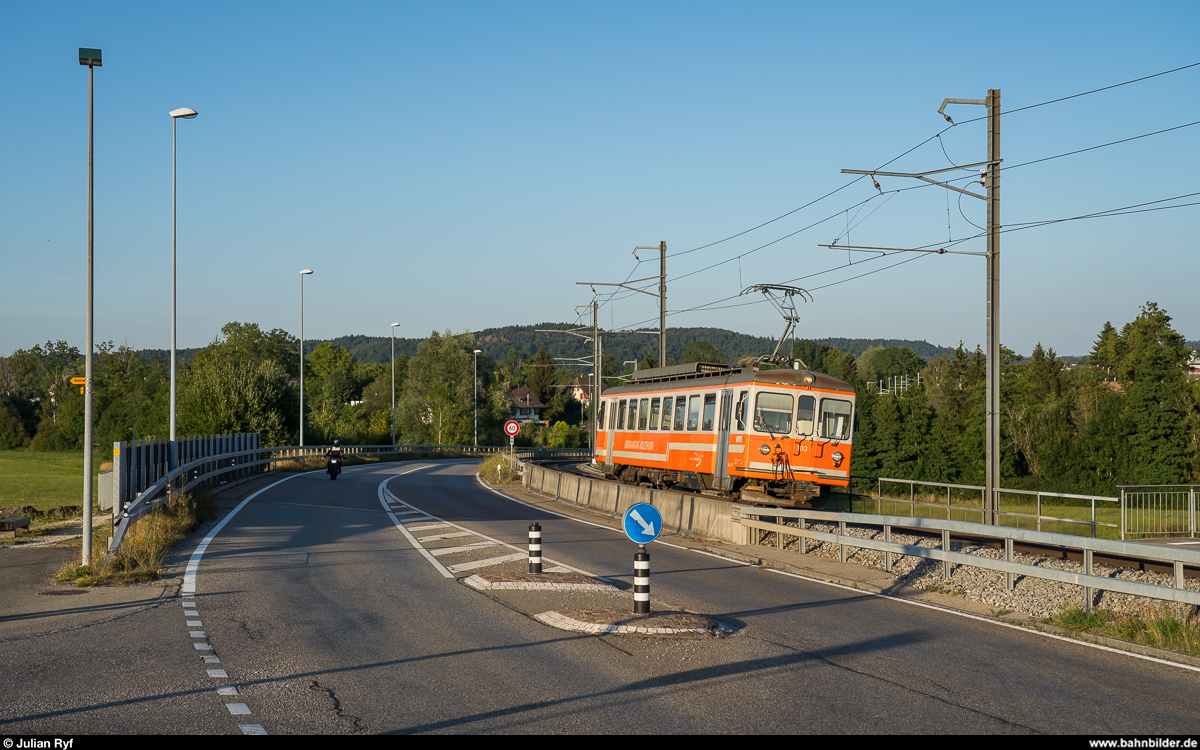 ASm Ersatzzug mit Be 4/4 103 am 29. Juli 2020 bei Kaltenherberg.
