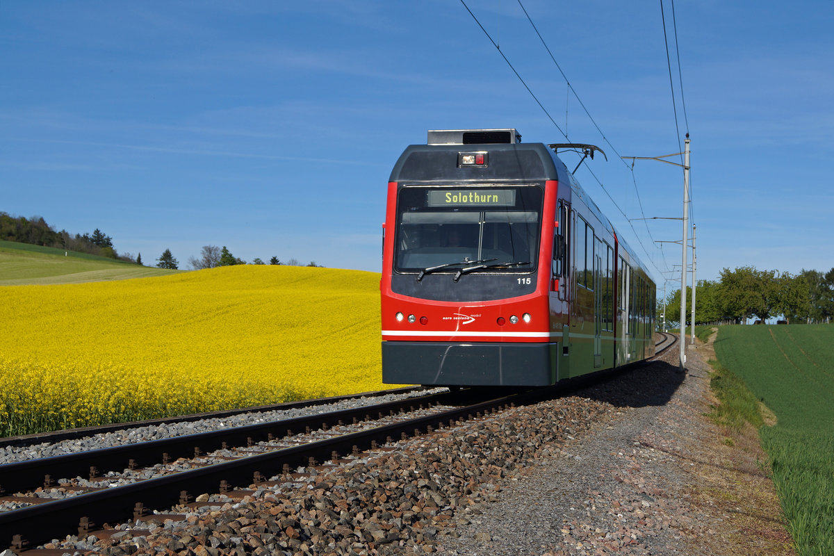 ASm: Letzter Tag vom Monat April 2017.
Triebzug Be 4/8 115 STAR bei Wiedlisbach auf der Fahrt nach Solothurn.
Foto: Walter Ruetsch
