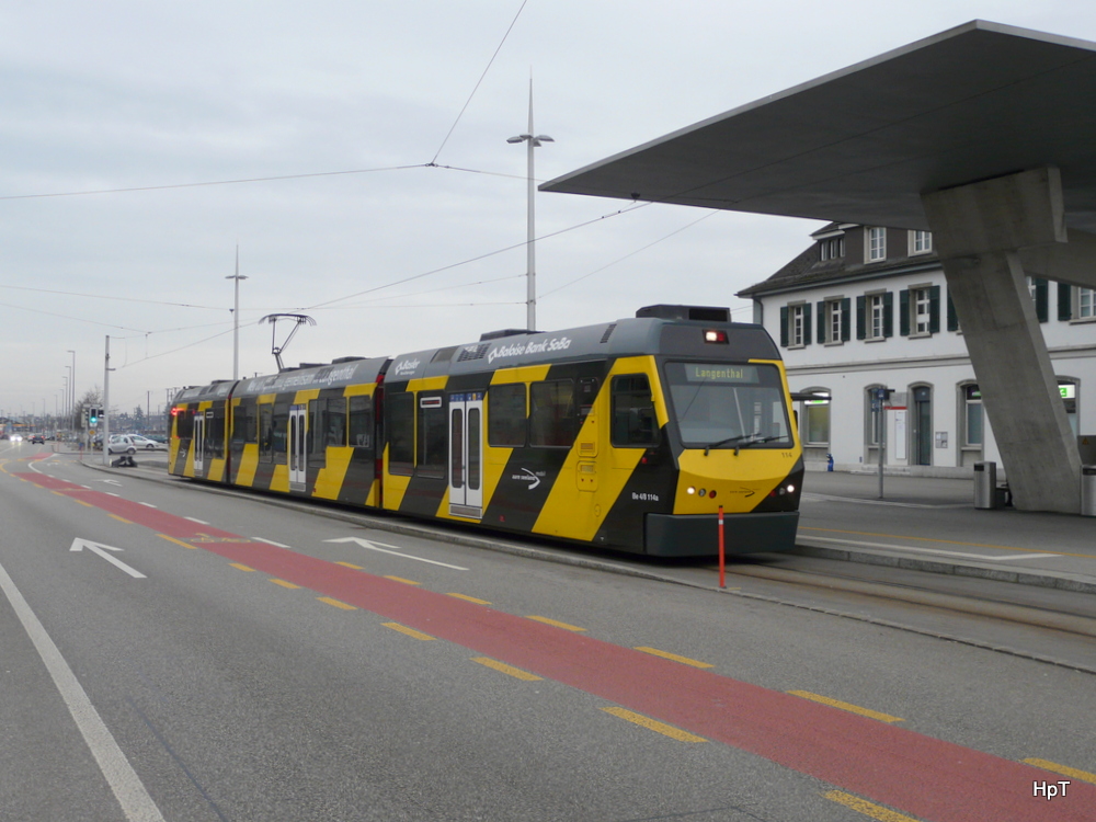 asm Oberaargau - Triebwagen Be 4/8  114 als Regio nach Langenthal im Bahnhof Solothurn am 01.02.2014