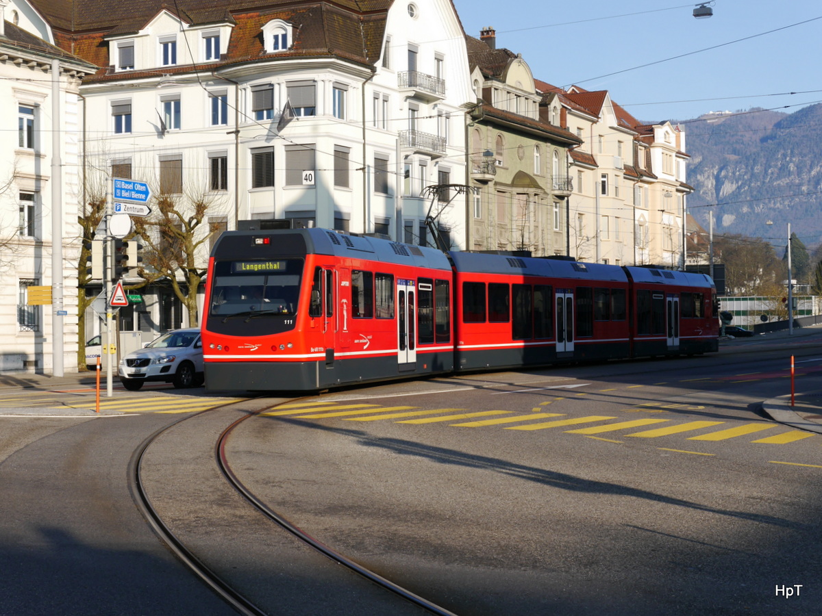 asm Oberaargau - Triebwagen Be 4/8 111 bei der einfahrt in den Bahnhof von Solothurn am 25.02.2017
