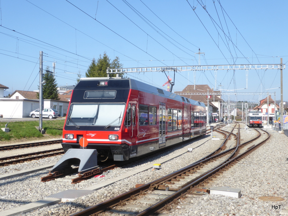 asm Seeland - GTW Be 2/6  509 im Bahnhofsareal in Täuffelen abgestellt am 16.03.2017