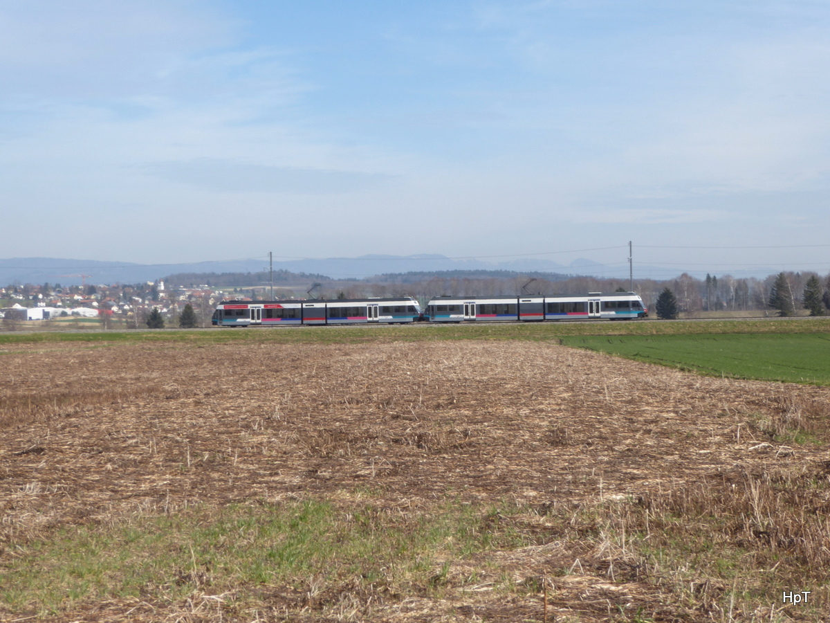 asm Seeland - Triebwagen Be 2/6 507 und Be 2/6 502 unterwegs bei Lüscherz als Regio nach Täuffelen - Biel am 14.03.2017