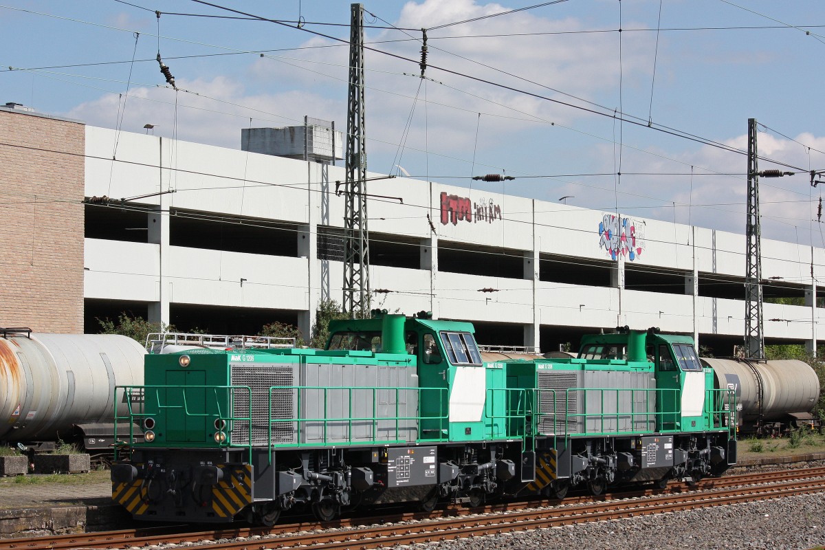 ATC Lok 1001121 (ex FRET 461002) +ATC 1001124 (ex FRET 461004)verlassen am 5.5.13 Krefeld Hbf.
