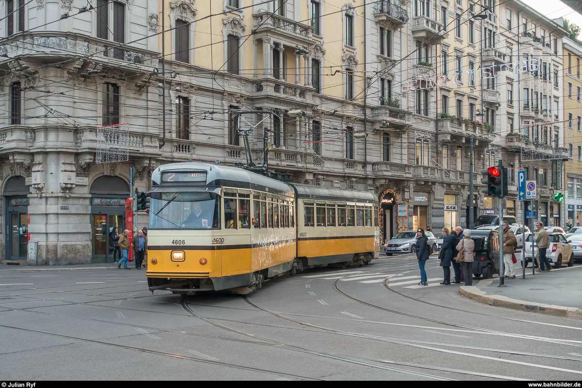ATM Milano Wagen 4606 am 29. November 2018 auf Einsetzfahrt zum Piazza Bausan, Endstation der Linie 2, am Piazzale Baracca.