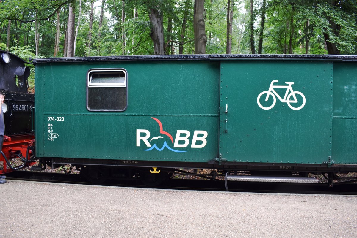 Auch der an 99 4801 nachfolgende Fahrradwagen ist an den Auftritten beschädigt worden.