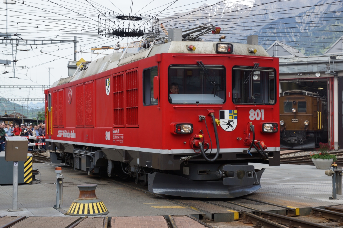 Auch die in Lanquart nicht allzu oft anzutreffende Gem 4/4 801 wurde bei der Lokparade gezeigt (Landquart, 10.05.2014)