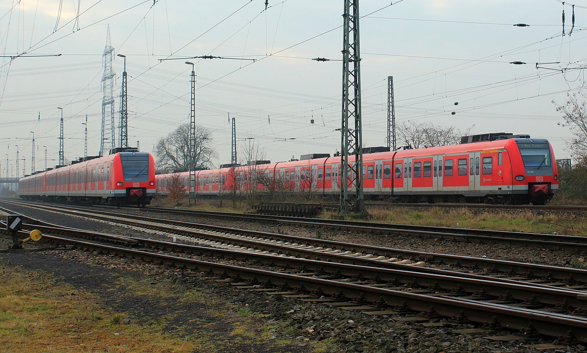Auch wenn es fast den Anschein erwecken könnte: ein S-Bahn-Betrieb von Nievenheim nach Stürzelberg ist nicht beabsichtigt, am 11.03.2016 wurde auf den Gleisen der Industriebahn Zons-Nievenheim lediglich eine beschädigte 423-Garnitur abgestellt, damit sie nicht weiter die Strecke von Köln nach Neuss blockierte, daneben sind zwei 423 als S 11 nach Bergisch-Gladbach unterwegs
