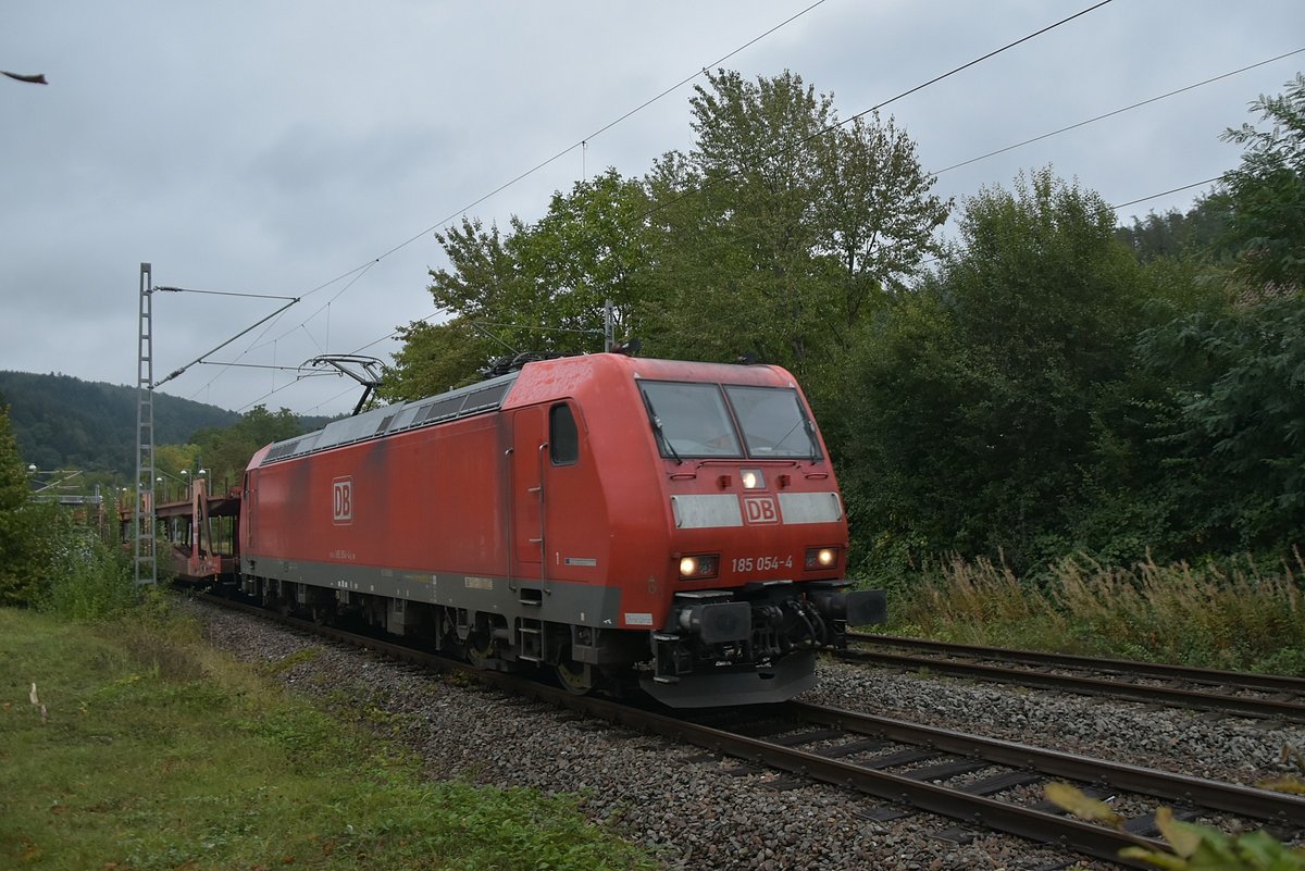 Audi-Leerzug mit der 185 054 in Neckargerach gen Bad Friedrichhall Hbf am 29.9.2020