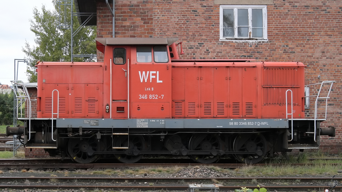Auf dem Gelände des sächsischen Eisenbahnmuseums in Chemnitz-Hilbersdorf stand Ende September 2020 WFL Lok 9 (346 852-7).