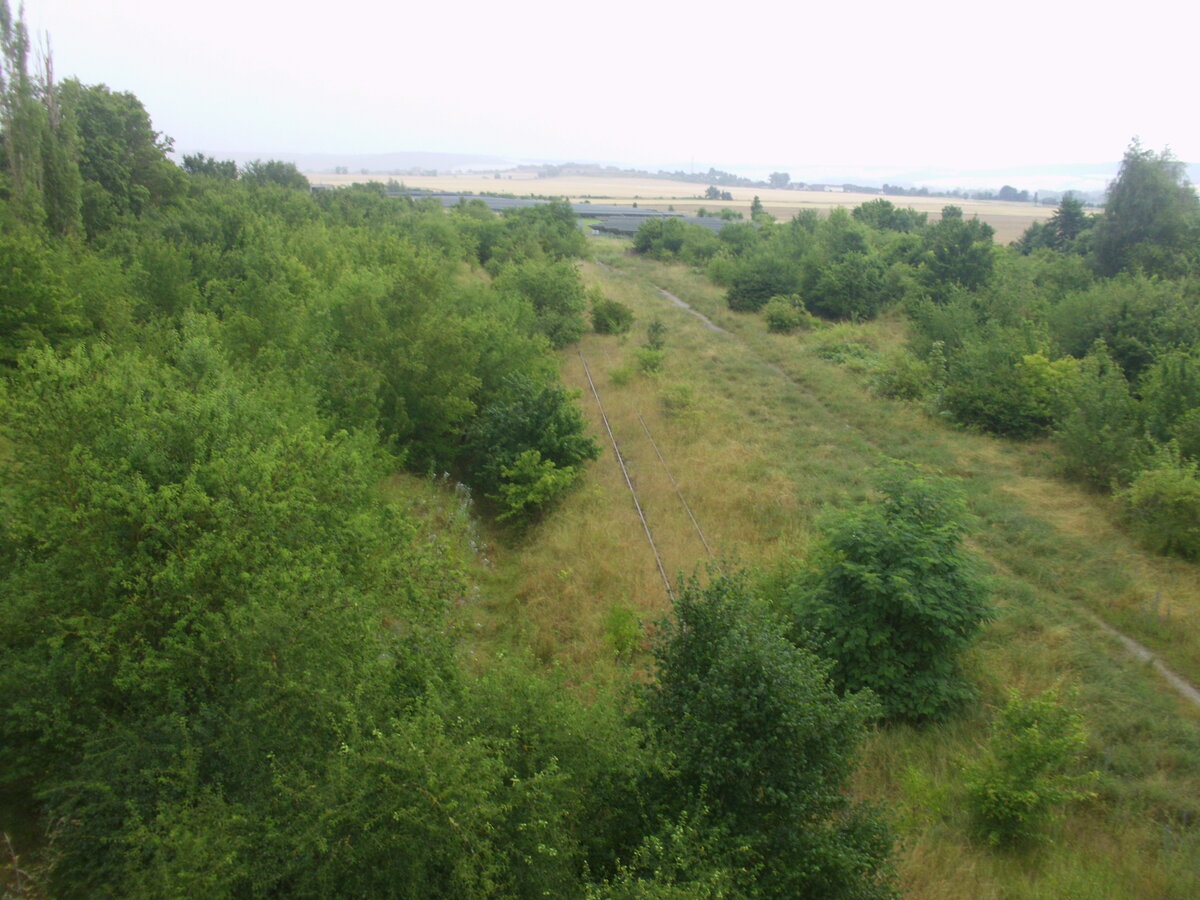 Auf diesem Bild ist ein Gleis an der Unstrutbahn zu einem Kaliwerk , das bild ist vom 10.7.2024