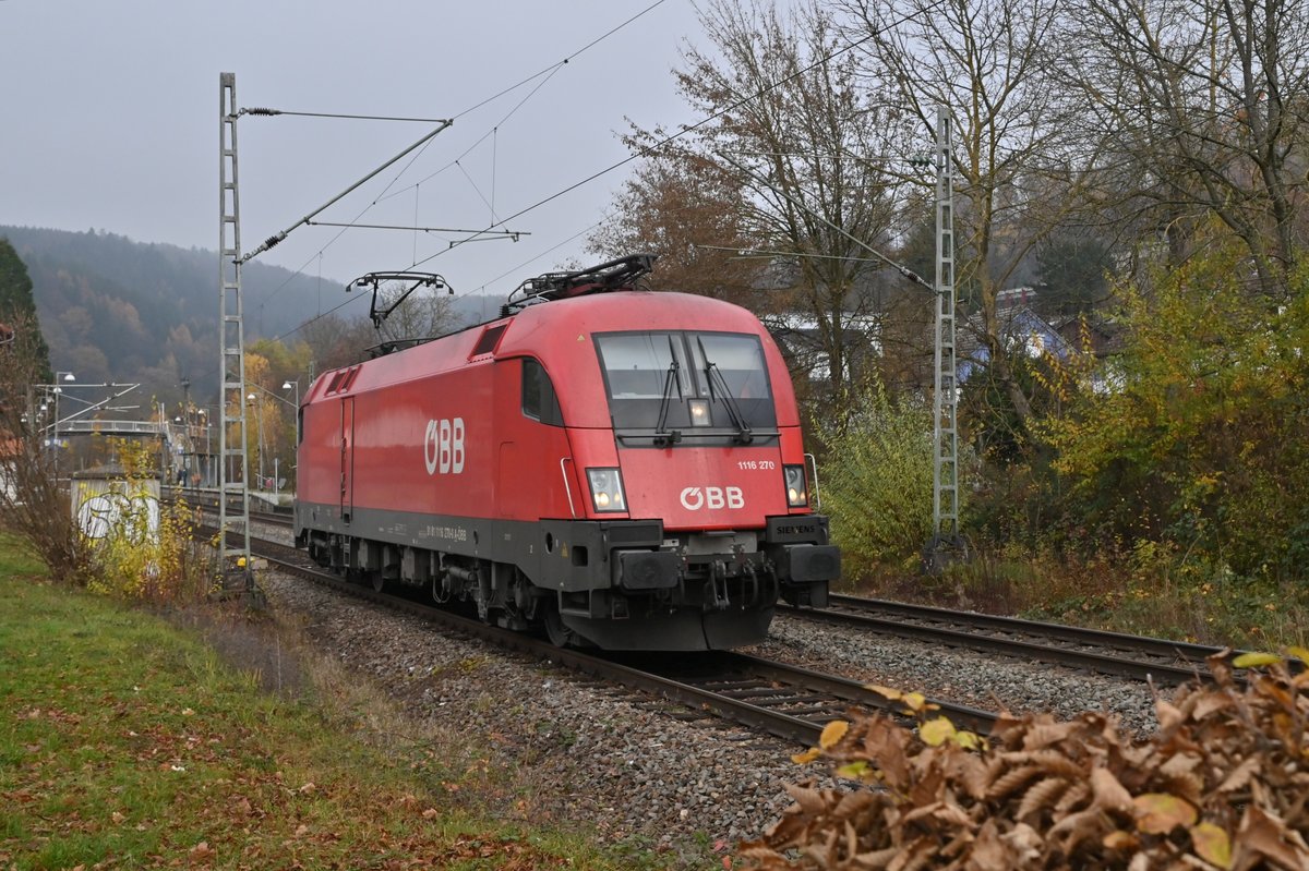 Auf weiter Flur ein einsames Stierchen(ÖBB 1116 270) fuhr. Neckargerach 25.11.2020