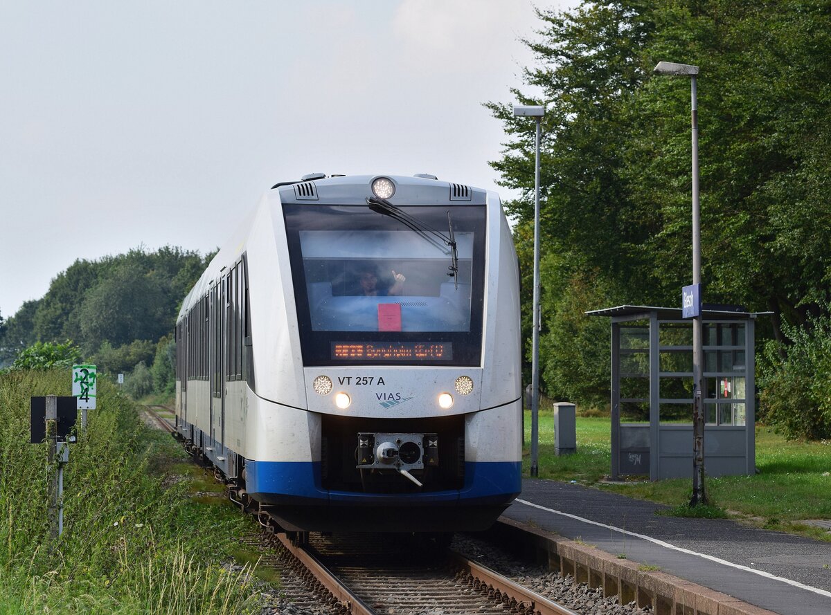 Aufgrund von Brückenbauarbeiten zwischen Bergheim und Quadrath verkehrt die Vias auch auf dem Abschnitt Bedburg - Bergheim. Somit gibt es seit der Übernahmedurch Vias erstmals wieder Durchgangsverkehr bis Neuss und Düsseldorf. VT257 erreicht soeben den Haltepunkt Glesch.

Glesch 17.09.2021