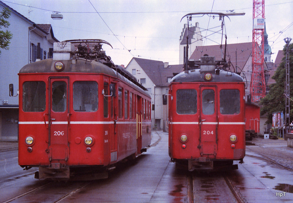 Aus dem Archiv / FW - Triebwagen Be 4/4 204 und Be 4/4 206 in Frauenfeld Stadt am 09.08.1984