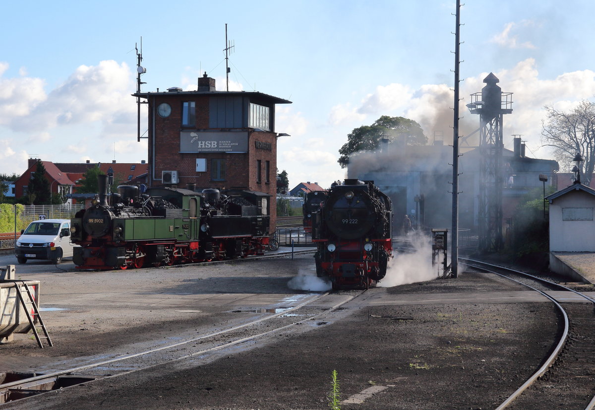 Aus dem letzten Wagen des P8931 (Wernigerode - Brocken) konnte ich 99 222 (Andreas Lieblingslok der HSB, die ich an dem Tag noch öfters vor die Linse bekommen sollte ;)) fotografieren, die zum Bekohlen fuhr.

Wernigerode, 06. August 2017