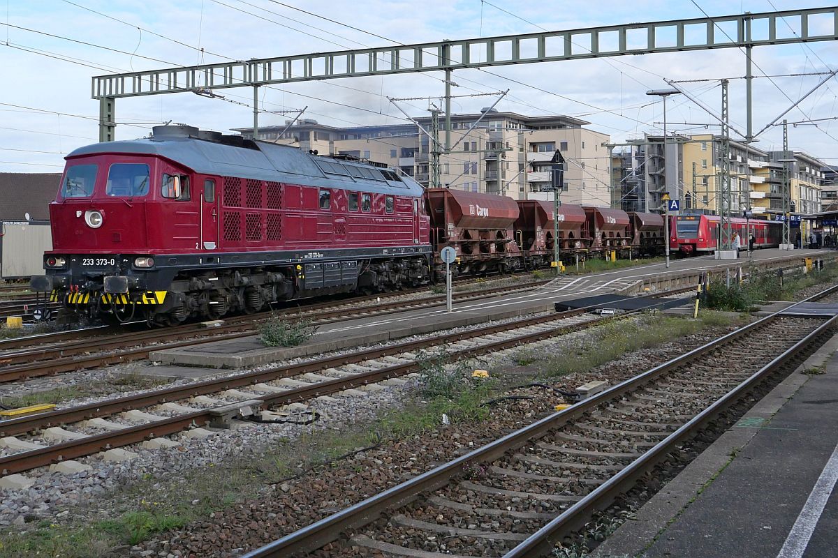 Ausfahrt von 233 373-0 der TrainLog GmbH in Richtung Radolfzell. Friedrichshafen, 04.11.2022